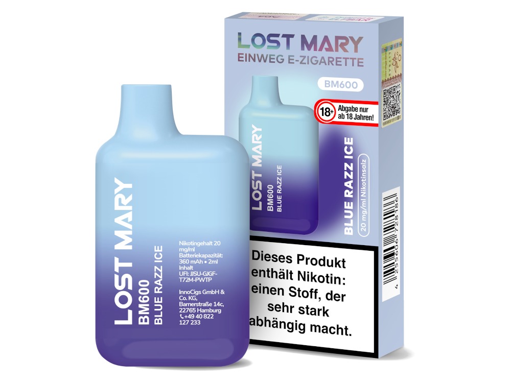 Lost Mary - BM600 Einweg E-Zigarette - 20mg/ml - Blue Razz Ice Lost Mary - BM600 Einweg E-Zigarette - 20mg/ml - Blue Razz Ice