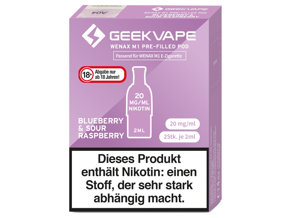 GeekVape - Wenax M1 Pod (2 Stück pro Packung) - Blueberry & Sour Raspberry GeekVape - Wenax M1 Pod (2 Stück pro Packung) - Blueberry & Sour Raspberry